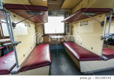 Vintage train interior with sleeping car seats Vintage train interior with sleeping car seats 90198544