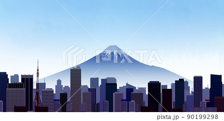 高層ビル　大都市　富士山　背景素材 90199298