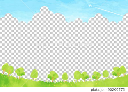 シンプルな手描きの木々と青空の風景イラスト シンプルな手描きの木々と青空の風景イラスト 90200773