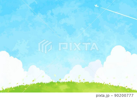 山なりの草原と青空の風景イラスト 山なりの草原と青空の風景イラスト 90200777