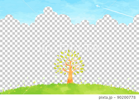 Simple tree and meadow and blue sky landscape illustration 90200778