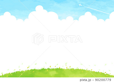 シンプルな手描きの草原と空の風景イラスト 90200779
