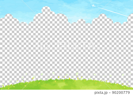 シンプルな手描きの草原と空の風景イラスト 90200779