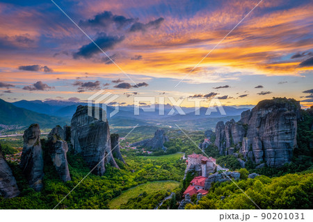 Sunset sky and monasteries of Meteora Sunset sky and monasteries of Meteora 90201031