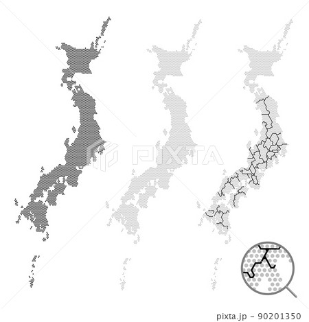 ドットで描かれた日本地図のセット 斜め120度 ドットで描かれた日本地図のセット 斜め120度 90201350