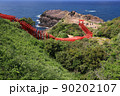 美しい元乃隅神社の赤い鳥居と青い日本海の絶景　山口県長門市 90202107