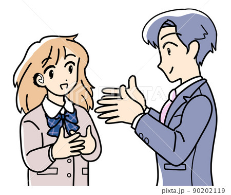 難聴の女性に手話で説明する男性 90202119