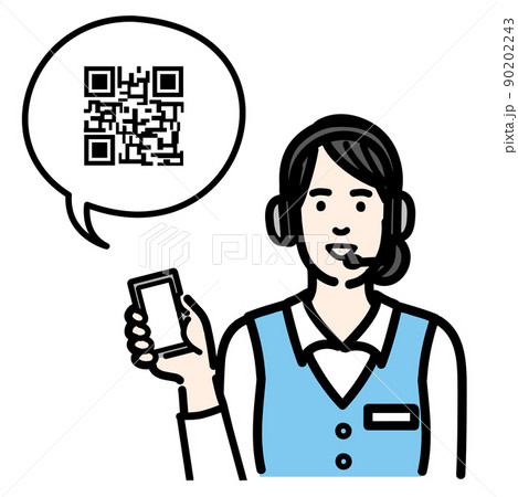 スマホを持ってQRコードの説明をしているオペレーターの若い女性 90202243