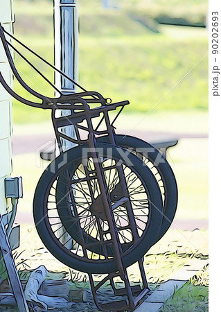 パステル調 ”建物に立てかけられたリヤカー” イラストイメージ パステル調 ”建物に立てかけられたリヤカー” イラストイメージ 90202693