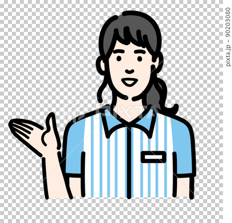笑顔で説明をしているコンビニ店員の若い女性 90203080