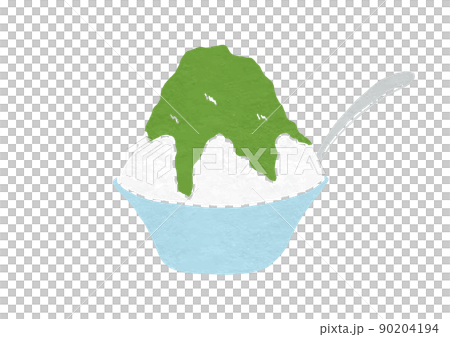 Illustration of matcha-flavored shaved ice in a spoonful bowl (print style) Illustration of matcha-flavored shaved ice in a spoonful bowl (print style) 90204194
