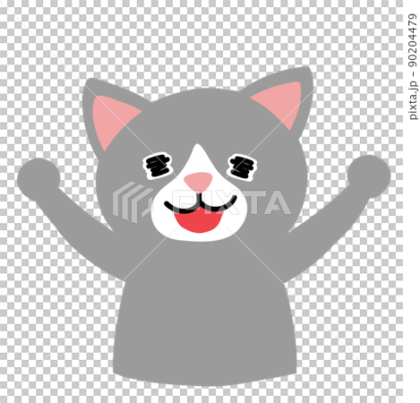 Gray bee cat rejoices with both hands raised Gray bee cat rejoices with both hands raised 90204479