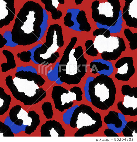 Seamless hand drawn pattern with patriotic leopard cheetah background. American US 4th fourth of July independence day fabric print. Blue red white design for party celebration fashion textile. 90204503