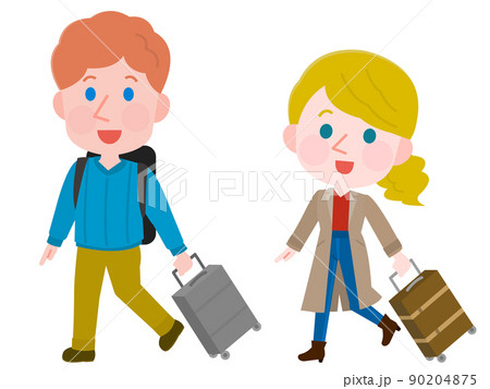 旅行する白人の男女 冬服 インバウンド　イラスト 90204875