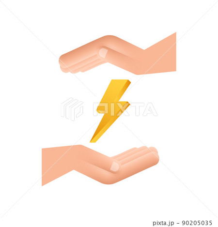 Lightning bolt in hands. Thunder bolt, lighting strike expertise. Vector illustration. Lightning bolt in hands. Thunder bolt, lighting strike expertise. Vector illustration. 90205035