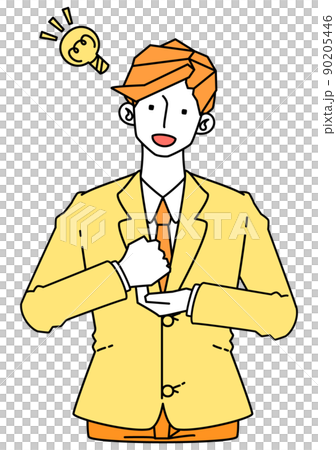 アイデアを閃いたスーツ姿のビジネスマンの男性のイラストのイラスト素材