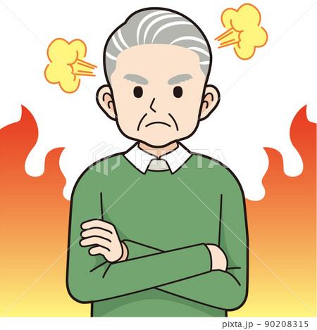 怒るシニア男性_線画 怒るシニア男性_線画 90208315