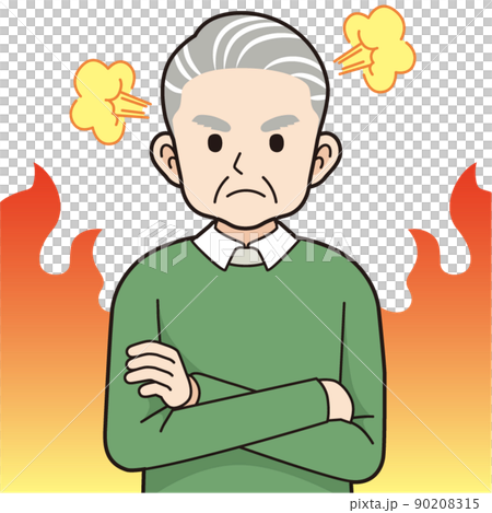 怒るシニア男性_線画 怒るシニア男性_線画 90208315