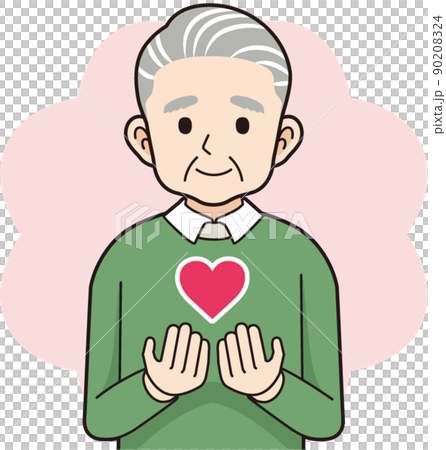 Senior man with a heart_line drawing 90208324