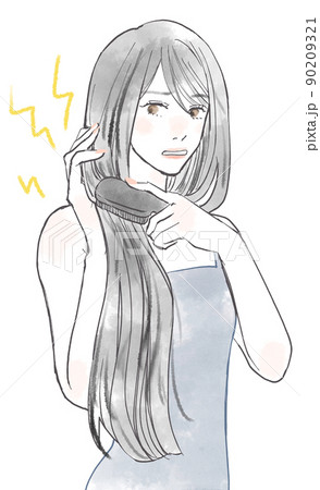 長い髪にブラシが引っかかる女性 長い髪にブラシが引っかかる女性 90209321
