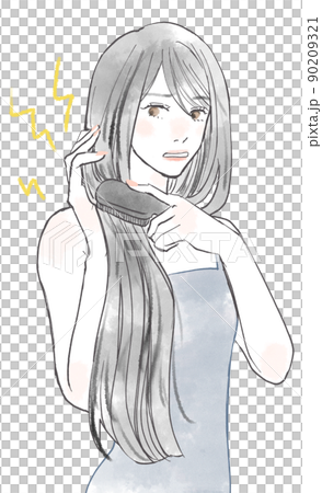 長い髪にブラシが引っかかる女性 長い髪にブラシが引っかかる女性 90209321
