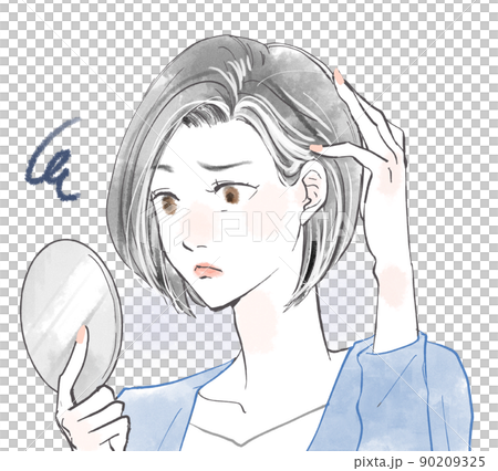白髪に悩むミドル女性 90209325