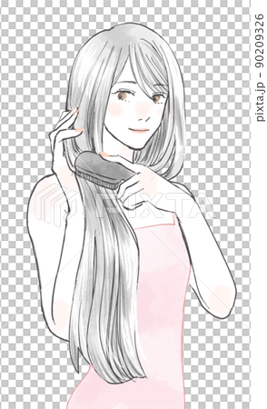 美しい黒髪をブラシでとかす女性 美しい黒髪をブラシでとかす女性 90209326