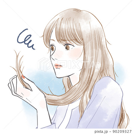 切れ毛　枝毛に悩む女性 90209327