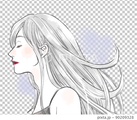 美しい髪をなびかせる女性 90209328