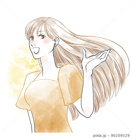 美しい髪をなびかせる女性 90209329