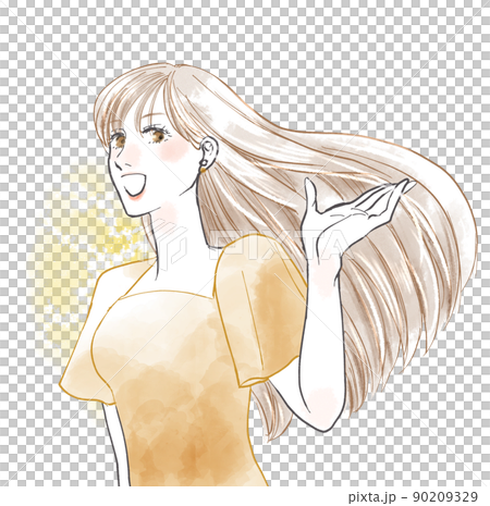 美しい髪をなびかせる女性 90209329