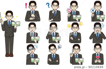 男性教師表情色々セット_線画 男性教師表情色々セット_線画 90210694