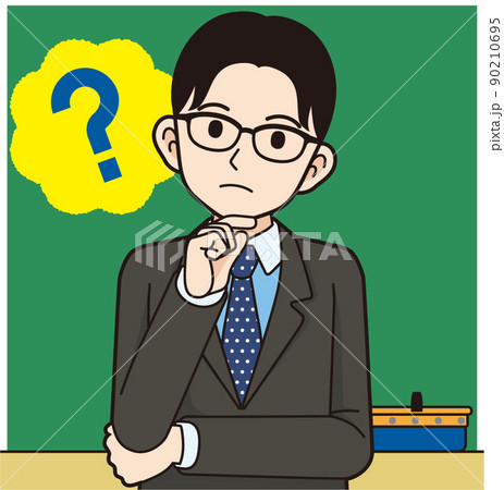 考える男性教師_線画 考える男性教師_線画 90210695