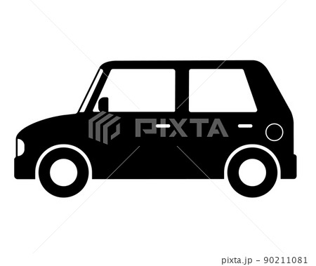 車 コンパクトカー 白黒シルエットのイラスト素材