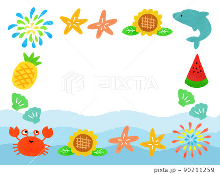 イラスト背景素材 夏をイメージした枠 フレームのイラスト素材