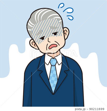 疲れたスーツ姿のシニア男性_線画 疲れたスーツ姿のシニア男性_線画 90211699