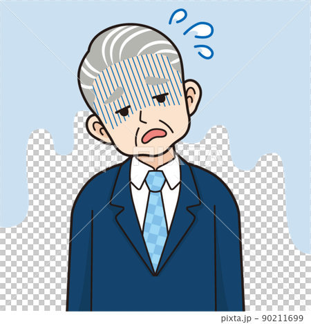 疲れたスーツ姿のシニア男性_線画 疲れたスーツ姿のシニア男性_線画 90211699