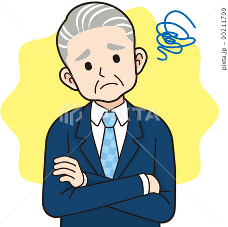 困るスーツ姿のシニア男性＿線画 90211709