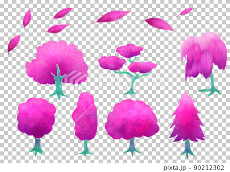 一組神秘的彩色樹木插圖 90212302