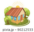 Summer landscape. House surrounded by trees 90212533