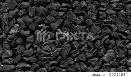 Black gravel.Dark crushed stones texture background. 90212854