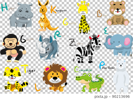 アルファベットの名前が付いたかわいい動物のイラストセット 90213696