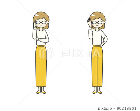 メガネをクイッとする女性【イエロー】【全身】 メガネをクイッとする女性【イエロー】【全身】 90213801