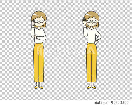 メガネをクイッとする女性【イエロー】【全身】 メガネをクイッとする女性【イエロー】【全身】 90213801