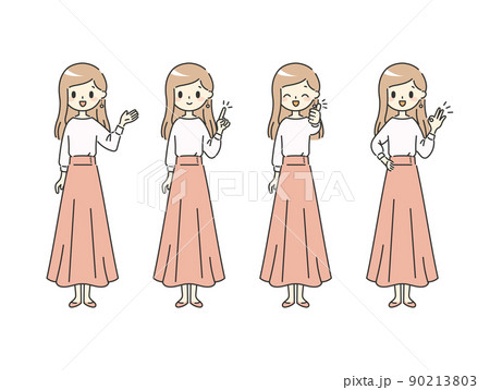 色々なポーズをするスカート女性【ピンク】【全身】 90213803