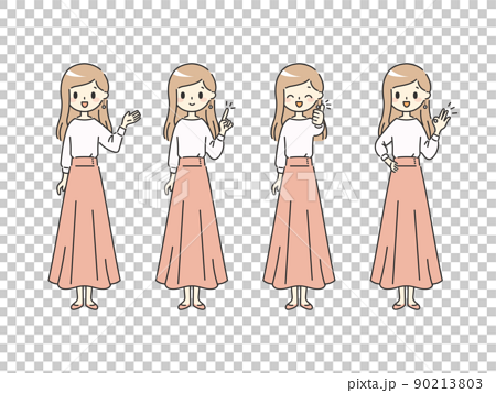 色々なポーズをするスカート女性【ピンク】【全身】 90213803