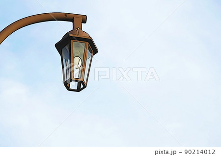 パステル調 ”風景 青空 街灯” イラストイメージ パステル調 ”風景 青空 街灯” イラストイメージ 90214012