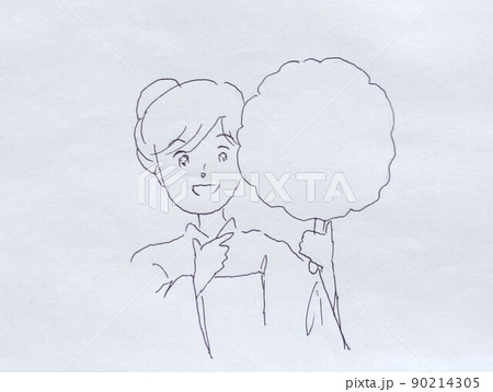 縁日で綿菓子を買った女性 90214305