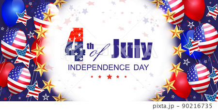 Composition with round frame and stars, balloons, USA Independence Day Composition with round frame and stars, balloons, USA Independence Day 90216735
