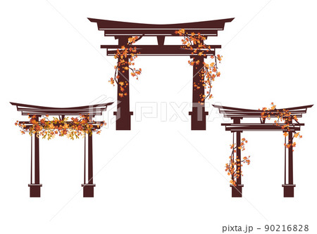 japanese shinto torii gate with autumn tree branches decor vector design set japanese shinto torii gate with autumn tree branches decor vector design set 90216828